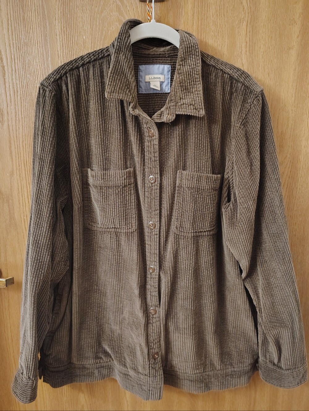 L.L. Bean Women's Brown Corduroy Button-Down Shirt With Front And Side Pockets!